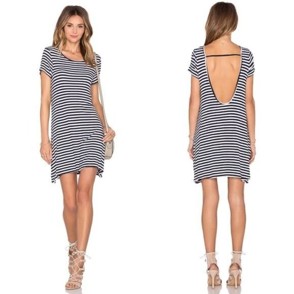 Lovers + Friends Revolve Hiatus Navy White Striped Low Deep Back Jersey Dress Sm - Picture 1 of 9